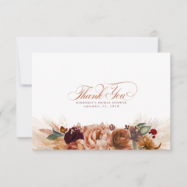 Carte De Remerciements Remerciement petit Boho floral en terre cuite (Devant)