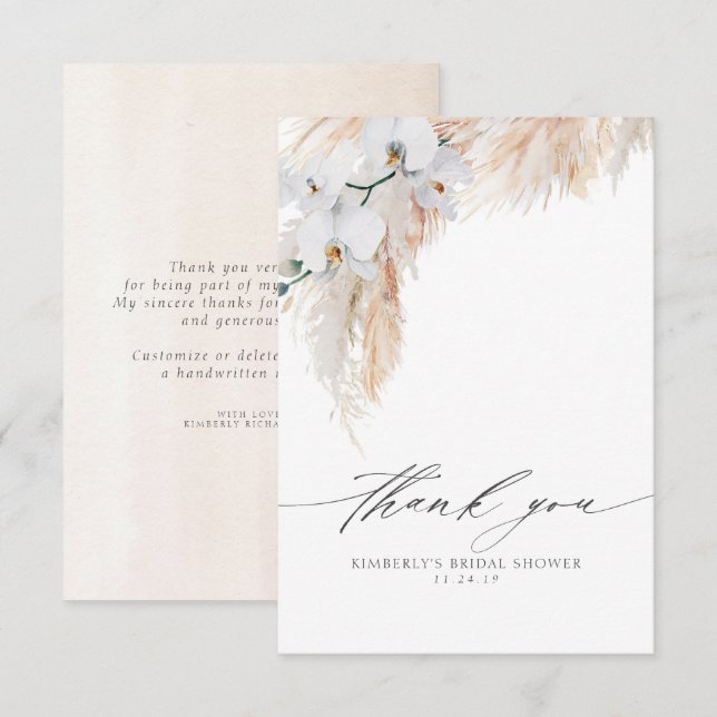 Carte De Remerciements Remerciement Petit Mariage Floral Herbe des Pampas (Devant / Derrière)