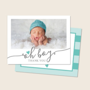 Carte De Remerciements Remerciement Photo pour Baby Shower Simple Garçon 