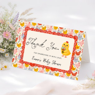 Carte De Remerciements Remerciement pour Baby Shower Poule de Ferme Migno