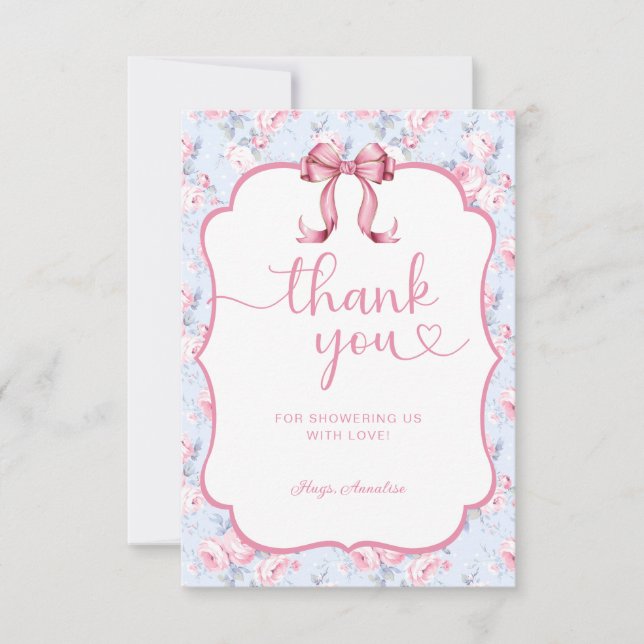 Carte De Remerciements Remerciement pour Baby Shower Shabby Chic Ruban Ro (Devant)