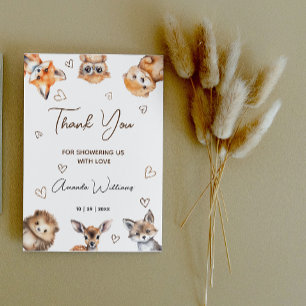 Carte De Remerciements Remerciement pour Baby Shower sur le thème des Ani