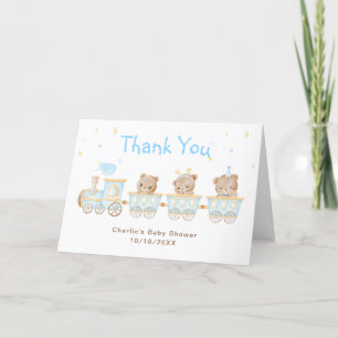 Carte De Remerciements Remerciement pour Baby Shower Train Bleu Ours
