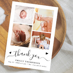 Carte De Remerciements Remerciement pour bébé avec 4 photos Simple et Élé