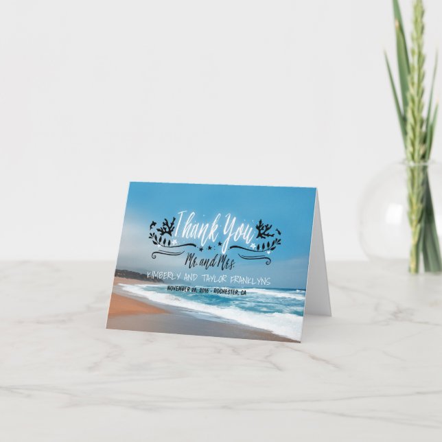 Carte De Remerciements Remerciement pour mariage sur la plage de sable (Devant)