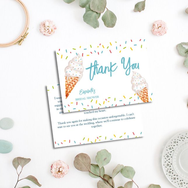 Carte De Remerciements Remerciement pour une baby shower glace à la vanil (She's been Scooped up ice cream bridal shower thank you cards)