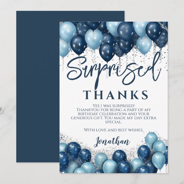Carte De Remerciements Remerciement pour une fête d'anniversaire surprise (Devant / Derrière)