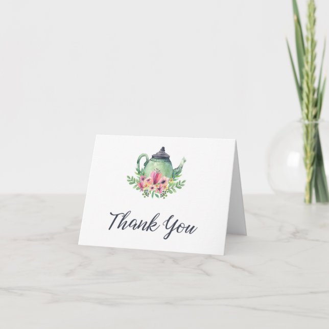 Carte De Remerciements Remerciement pour une fête du thé à l'aquarelle (Devant)