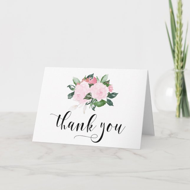 Carte De Remerciements Remerciement Roses Aquarelle Rose Clair (Devant)