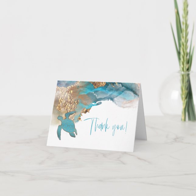 Carte De Remerciements Remerciements | Aquarelle Encre Aqua Gold (Devant)