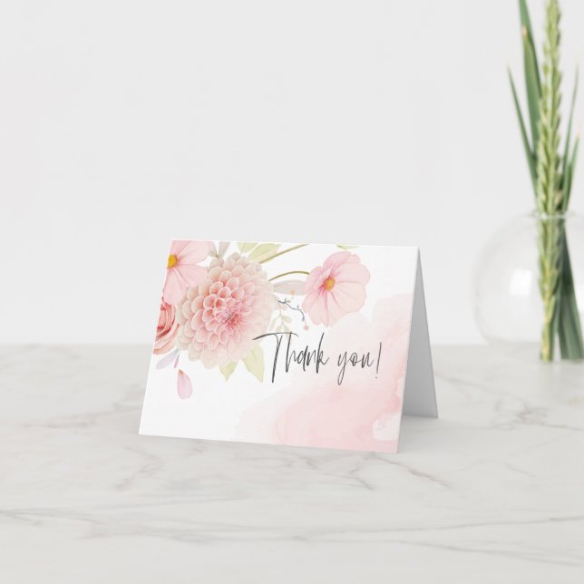 Carte De Remerciements Remerciements | Aquarelle Pastel Fleurs roses (Devant)