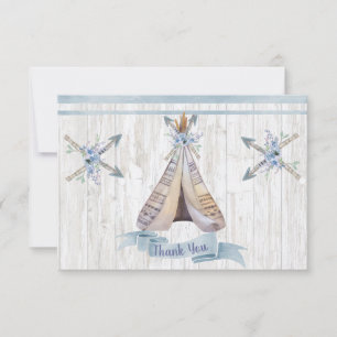 Carte De Remerciements Remerciements   Bébé Bleu Douche Boho Chic Teepee