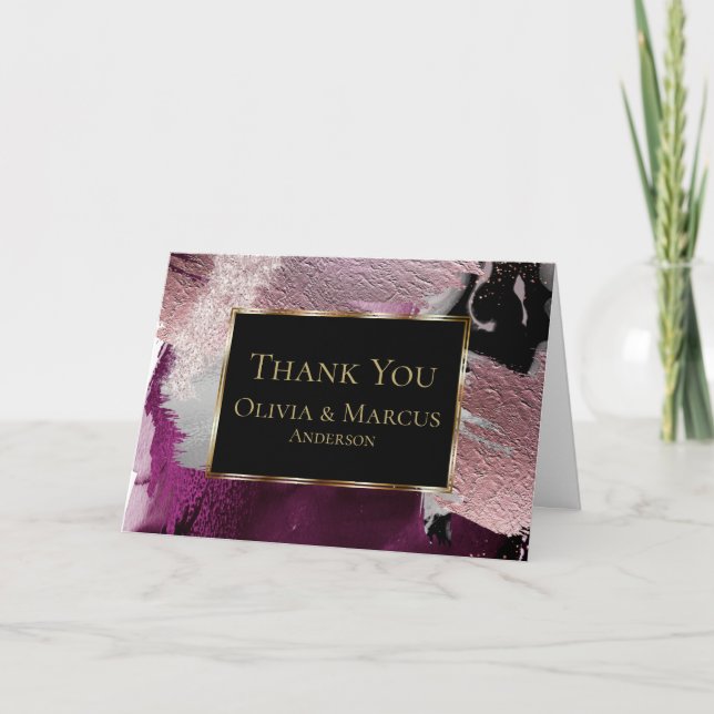 Carte De Remerciements Remerciements| Black Gold Plum moderne (Devant)