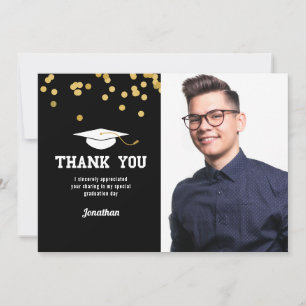 Carte De Remerciements Remerciements de fin d'études Photo Confettis Noir