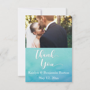 Carte De Remerciements Remerciements de mariage à l'aquarelle ombrée bleu