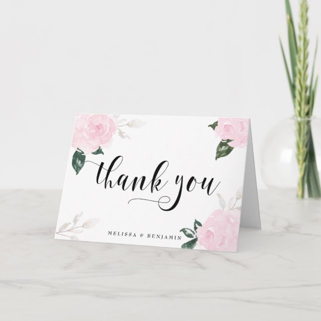 Carte De Remerciements Remerciements de mariage aux roses aquarelles rose (Devant)