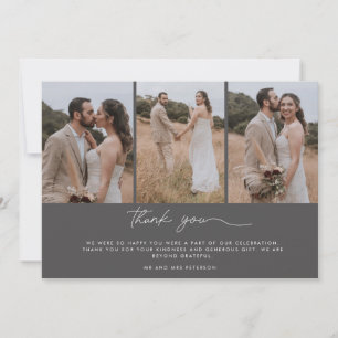 Carte De Remerciements Remerciements de mariage avec trois photos élégant