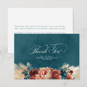 Carte De Remerciements Remerciements de mariage bohème floral sarcelle te