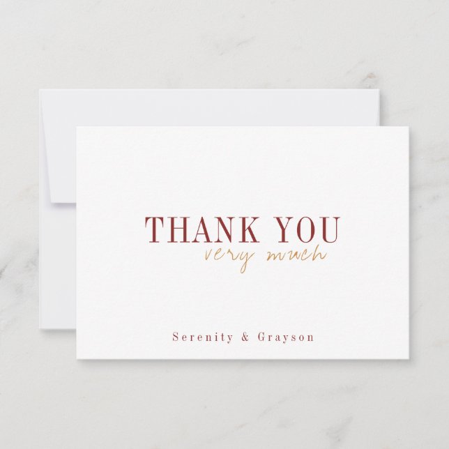 Carte De Remerciements Remerciements de mariage d'automne typographie mod (Devant)