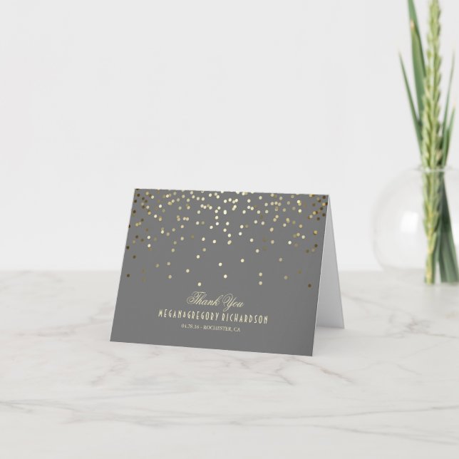 Carte De Remerciements Remerciements de mariage élégants en confettis dor (Devant)