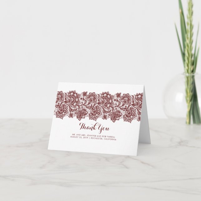 Carte De Remerciements Remerciements de mariage élégants en dentelle de B (Devant)