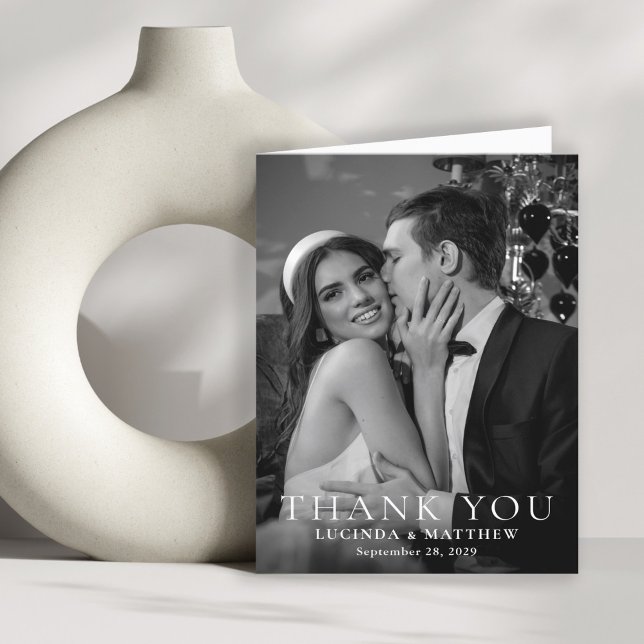 Carte De Remerciements Remerciements de mariage élégants pour photo (Personalize with your wedding photo and thank you message inside.)