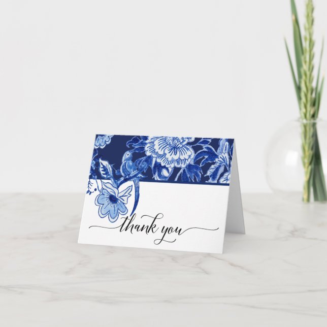 Carte De Remerciements Remerciements de mariage Fleur de oiseau marine Ch (Devant)