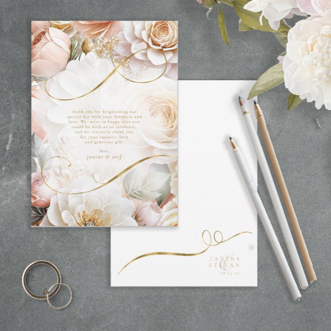 Carte De Remerciements Remerciements de mariage Floral Drama Blanc ID1022 (Créateur téléchargé)