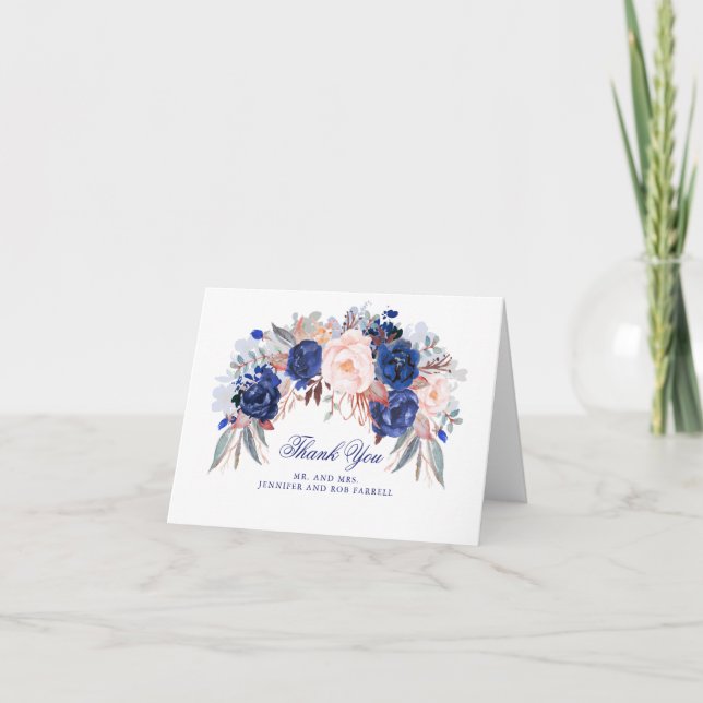 Carte De Remerciements Remerciements de mariage floraux de la marine (Devant)