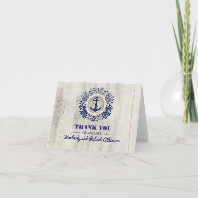 Carte De Remerciements Remerciements de mariage nautique en bois flotté r (Devant)