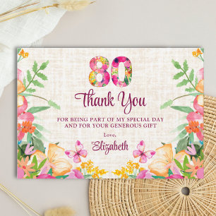 Carte De Remerciements Remerciements Élégant Lin 80e Anniversaire