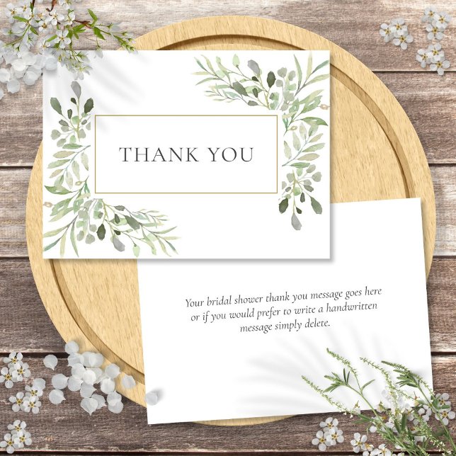Carte De Remerciements Remerciements Élégants de Feuillage pour Enterreme (Bridal Shower Elegant Greenery Leaves Thank You)