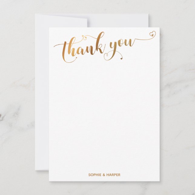 Carte De Remerciements Remerciements en calligraphie or et blanc avec coe (Devant)