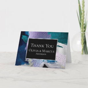 Carte De Remerciements Remerciements   Peinture Turquoise Lilac en argent
