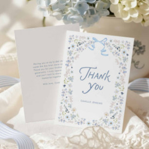 Carte De Remerciements Remerciements pour Baby Shower Bleu Floral et Ruba