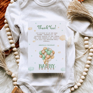 Carte De Remerciements Remerciements pour Baby Shower ours légers ballons