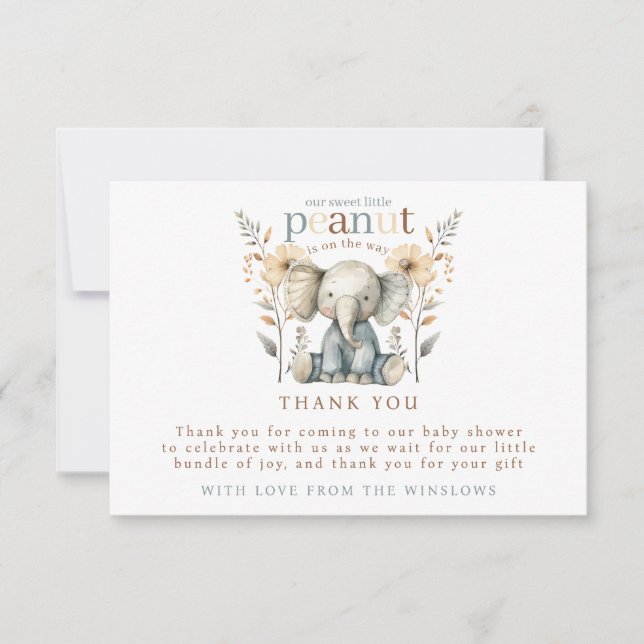 Carte De Remerciements Remerciements pour la Baby Shower du Petit Éléphan (Devant)