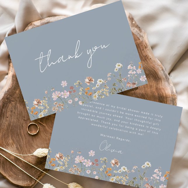 Carte De Remerciements Remerciements pour la Baby Shower Dusty Blue Wildf (Créateur téléchargé)