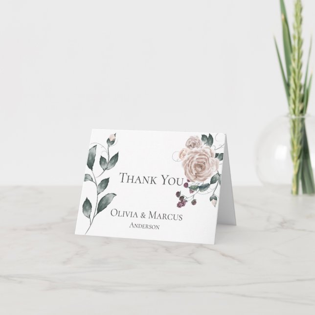 Carte De Remerciements Remerciements pour mariage | Aquarelle Dusty Rose  (Devant)