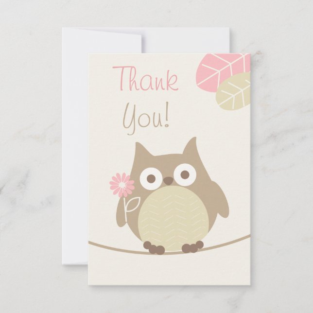 Carte De Remerciements Remerciements pour une Baby Shower Chouette Fille (Devant)