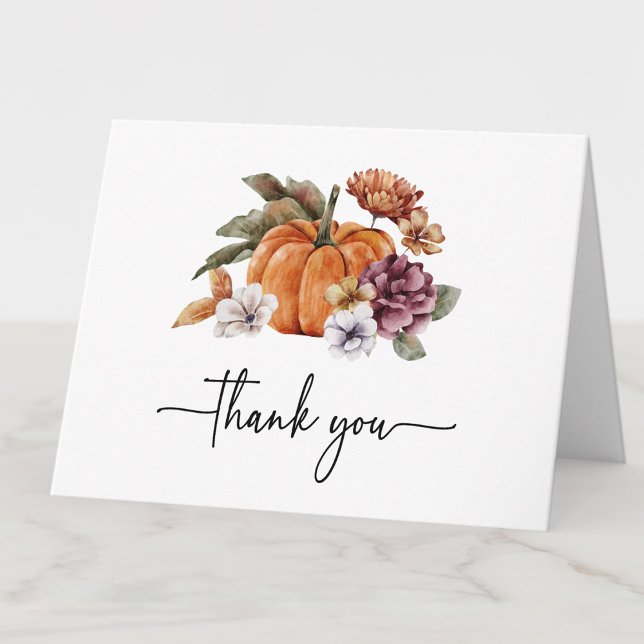 Carte De Remerciements Remerciements pour une garden-party automnale (Elegant Watercolor Fall Bridal Shower Thank You Card by Painted Paperie
)