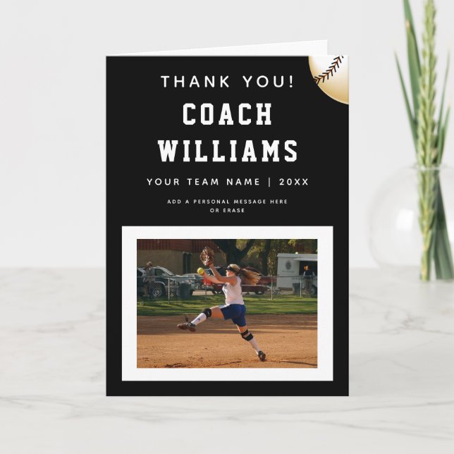 Carte De Remerciements Remerciez l'entraîneur de softball Joueur Photo &  (Devant)