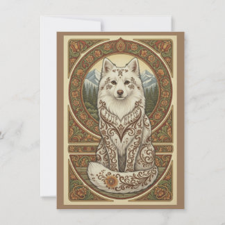 Carte De Remerciements Renard arctique de la forêt nordique Art folkloriq