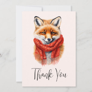 Carte De Remerciements Renard mignon avec une écharpe rouge Image d'autom