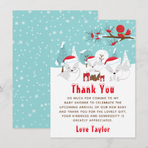 Carte De Remerciements Renards de l'Arctique Baby shower boisé de Noël