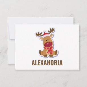Carte De Remerciements Rennes de Rudolph mignon Noël Nom personnalisé
