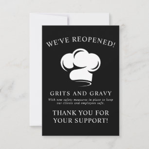 Carte De Remerciements Réouverture Covid Restaurant Chapeau de Chef Noir 