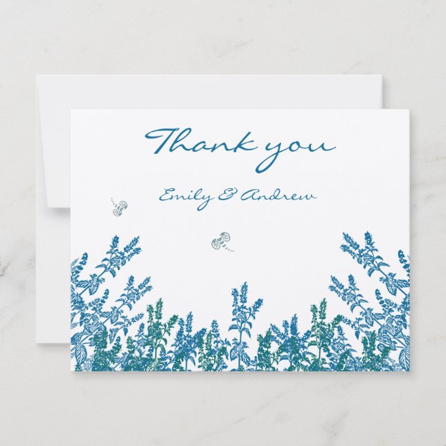 Carte De Remerciements Réponse au mariage Fleur sauvage abeille bleu vert (Devant)