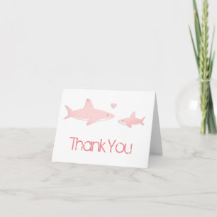 Carte De Remerciements Requin blanc rose baby shower mignon 