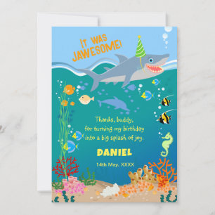 Carte De Remerciements Requin souriant sous la mer garçon fête d'annivers